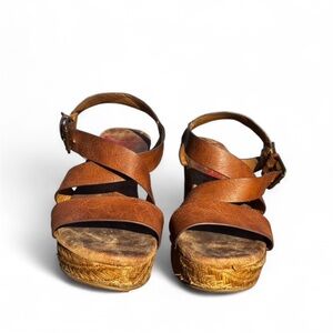 Women's Brown Leather Platform Sandals